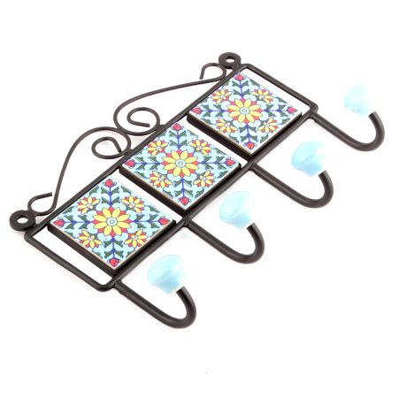 Turquoise And Yellow Sun Flower Tiles Hooks